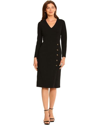 Maggy London V-neck Midi With Side Skirt Buttons Detail - Black