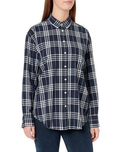 GANT D2 Relaxed Check Flannel Shirt Blouse - Blue