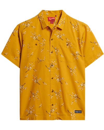 Superdry Kurzärmeliges Strandhemd Goldene Blüten XXXL - Gelb