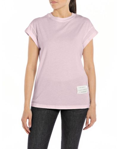 Replay Regular fit T-Shirt Kurzarm Rose Label - Pink
