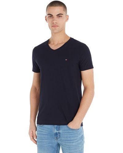 Tommy Hilfiger T-Shirt Kurzarm Core Stretch V-Ausschnitt - Blau