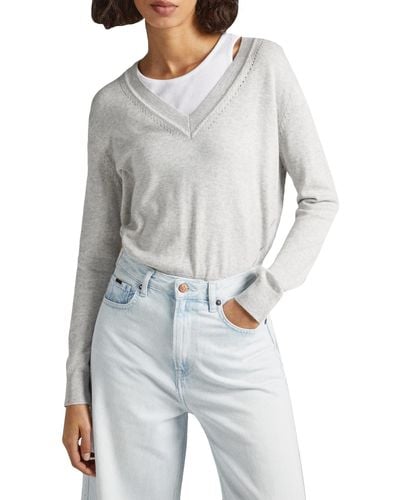 Pepe Jeans Donna col en V Un Sweatshirt Pullover - Gris