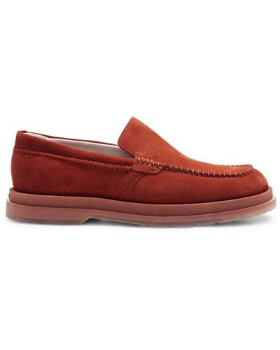 HUGO S Chaol Loaf Suede Loafers With Translucent Rubber Sole Size 8 - Red