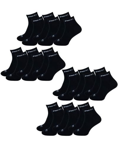 O'neill Sportswear Quarter Socken 12er Pack kurze Sportsocken Freizeitsocken Knöchelhoch Einfarbig Baumwolle Logo Männer Frauen Schwarz Weiß 35-38