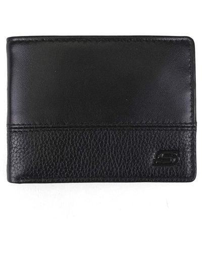 Skechers S Passcase Rfid Leather Wallet With Flip Pocket - Black