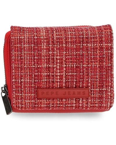 Pepe Jeans Oana Red Wallet With Purse 10x8x3 Cms Polyester With Synthetic Leather Details