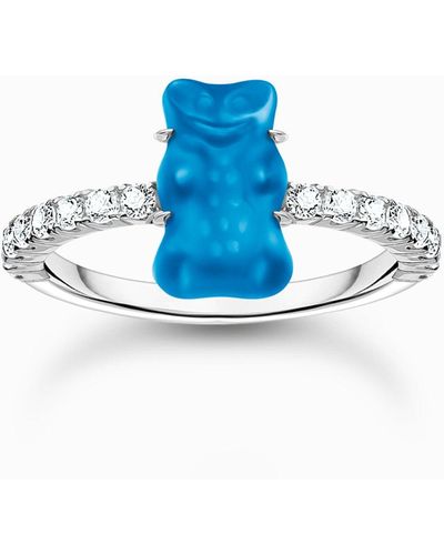 Thomas Sabo Blue Mini Gold Bear Ring With Silver Stones