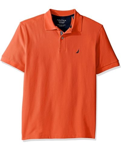 Nautica Classic Short Sleeve Solid Polo Shirt Poloshirt - Orange