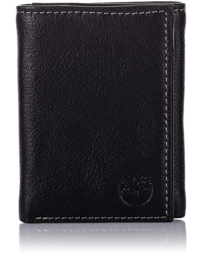 Timberland Genuine Leather Rfid Blocking Trifold Security Wallet - Black