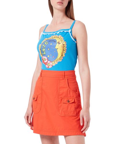 Love Moschino Fancy Cotton-Linen Blend with Embroidery And Small Patch Pockets Gonna - Blu