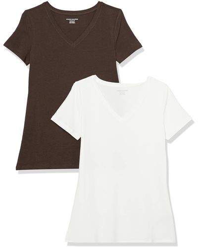 Amazon Essentials Camiseta de Cuello en v de ga Corta y Ajuste Clásico Mujer - Marrón