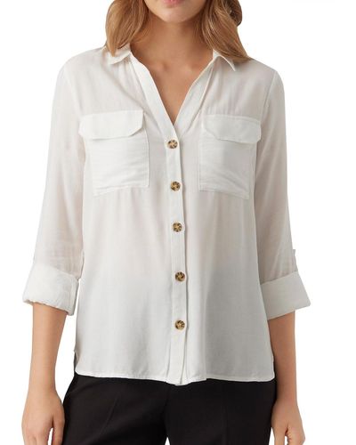 Vero Moda Blouse Shirt Casual With Chest Pockets Regular Stretch 3/4 Sleeve Top Blouse - White