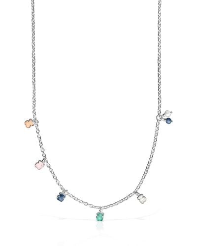 Tous Halskette Mini Color aus Silber mit Edelsteinen und Perle - Mettallic