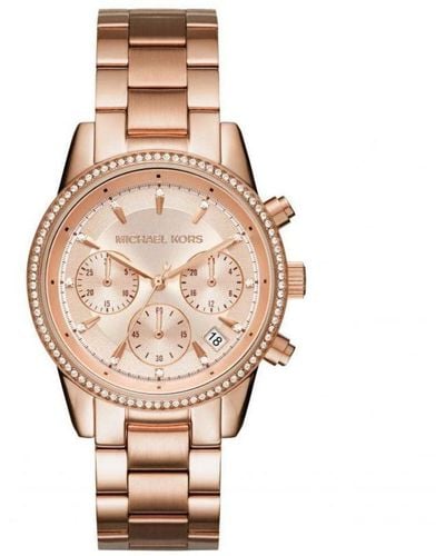Michael Kors Ritz Chronograph Rose Gold-tone Stainless Steel Watch - Natural