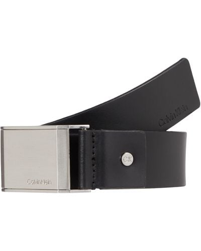 Calvin Klein Cintura Uomo Beveled Plaque 3.5 cm Cintura in Pelle - Nero