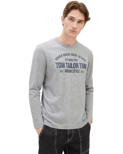 Tom Tailor 1039836 Langarmshirt mit Logo-Print - Grau