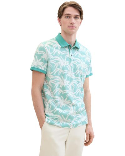 Tom Tailor Basic Poloshirt mit sommerlichem Allover-Print - Grün