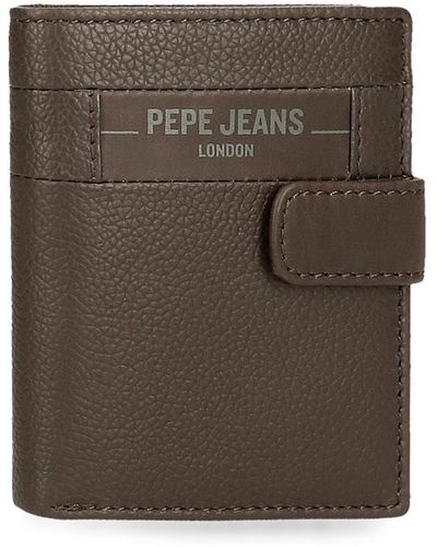 Pepe Jeans Checkbox Vertical Wallet With Click Closure Brown 8.5 X 10.5 X 1 Cm Leather - Green
