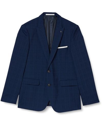 Burton Tonal Prince Of Wales Slim Suit Jacket - Blue