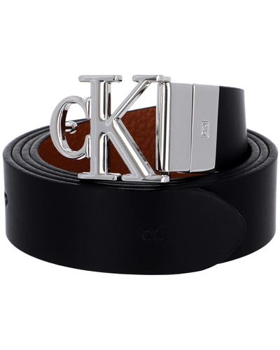 Calvin Klein Reversible Logo Small Leather Belt W95 Black Cuoio Pebble - Schwarz