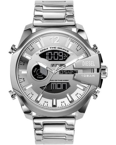 DIESEL Uhr Mega Chief LCD Uhrwerk 51 mm Gehäusegröße mit einem Edelstahlarmband DZ4648 - Mettallic