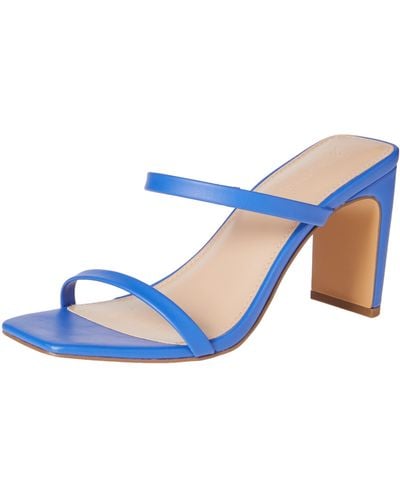 The Drop Avery Square Toe Two Strap High Heeled Sandal - Blue