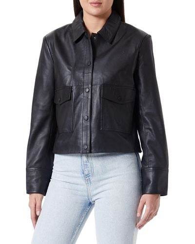 Mexx With Pockets Leather Jacket - Schwarz