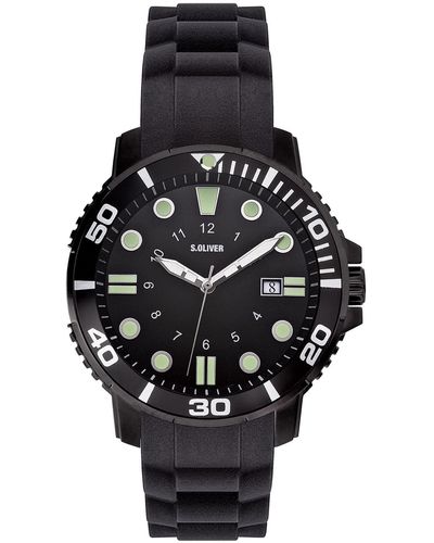 S.oliver Armbanduhr XL Analog Quarz Silikon SO-2626-PQ - Schwarz