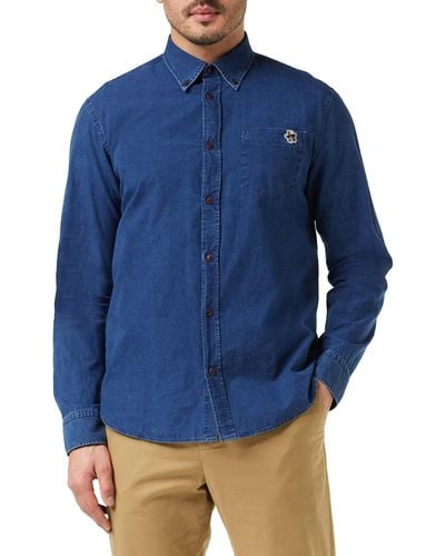 Ted Baker Trygrip-ls Denim Essentials Shirt Hemd mit Button-Down-Kragen - Blau
