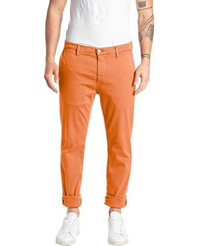 Replay Jeans Uomo Zeumar Slim Fit Hyperflex Elasticizzati - Arancione