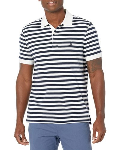 Nautica Classic Fit 100% Cotton Soft Short Sleeve Stripe Polo Shirt - Bleu