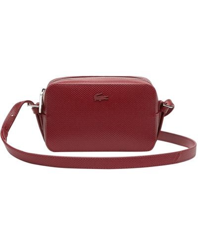 Lacoste Chantaco Piqué Leather Small Shoulder Bag - Red