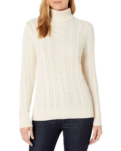 Amazon Essentials Fisherman Cable Turtleneck Sweater Pullover-Sweaters - Bianco