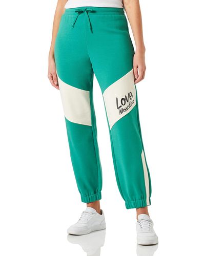 Love Moschino Regular Fit Jogger with Contrast Color Inserts And Italic Logo Print Pantaloni Casual - Verde
