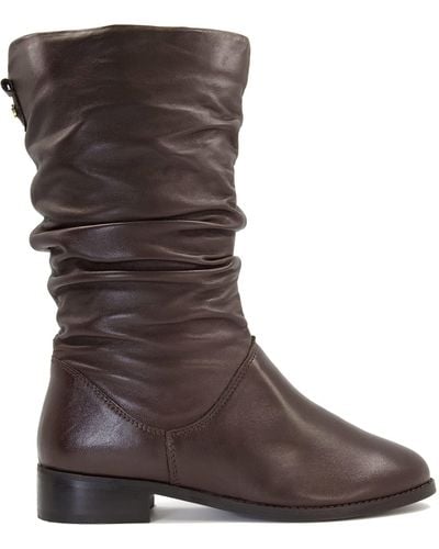 Dune Ladies Rosalindas Ruched Calf Boots Size Uk 7 Brown Flat Heel Calf Boots