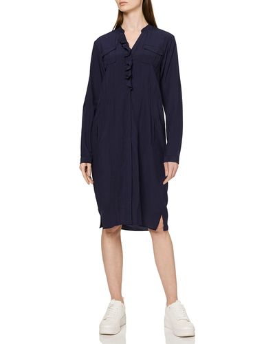 FIND Autumn Dresses For Casual Dresses V-neck Knee Length Shirt Dress Rolled-up Sleeves Ladies Dresses With Pockets Navy Blue