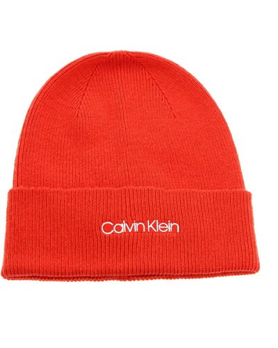 Calvin Klein Essential Knit Beanie Deep Orange - Rot