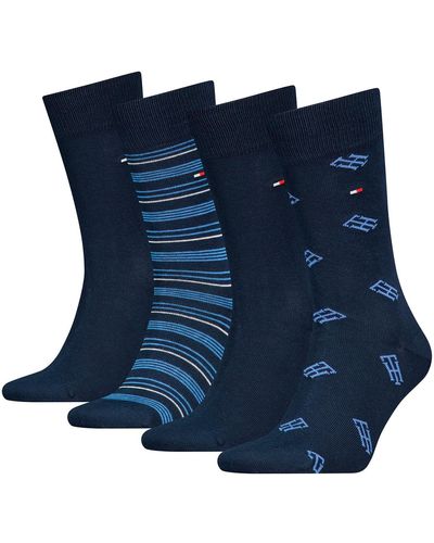 Tommy Hilfiger Th Men Giftbox Sock 4p Monogram Stripe - Blauw