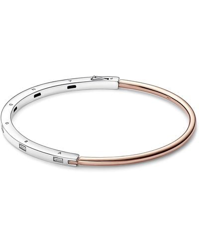 PANDORA Signature Pulsera rígida I-D con engarce pavé en 2 tonos - Metálico