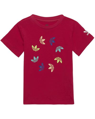 adidas T-shirt manica corta con ricami trifoglio circolari - Rosso