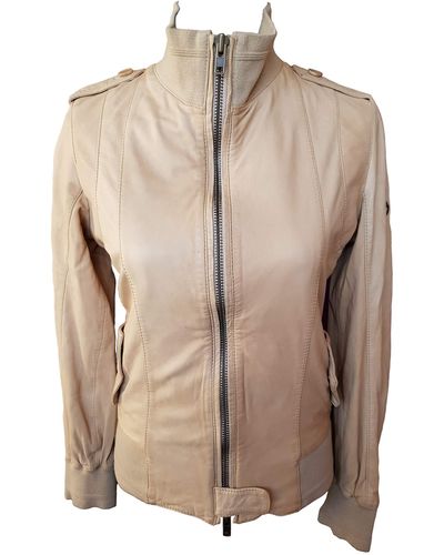 Timberland Leather Full Zip Jacket - Natural