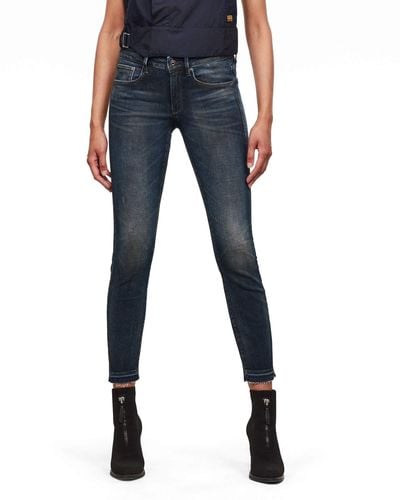 G-Star RAW 3301 Mid Waist Skinny Ripped Ankle Jeans - Blue