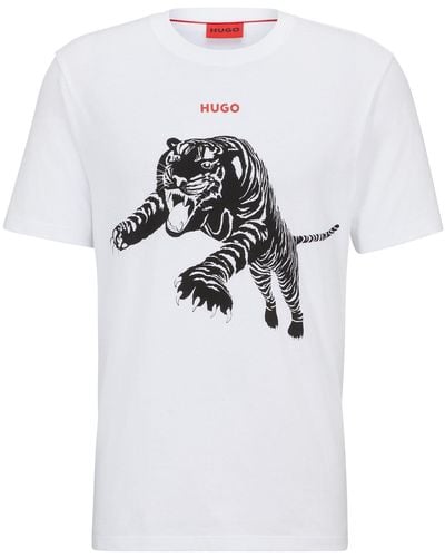 HUGO Cotton-jersey T-shirt With Artwork And Logo - White