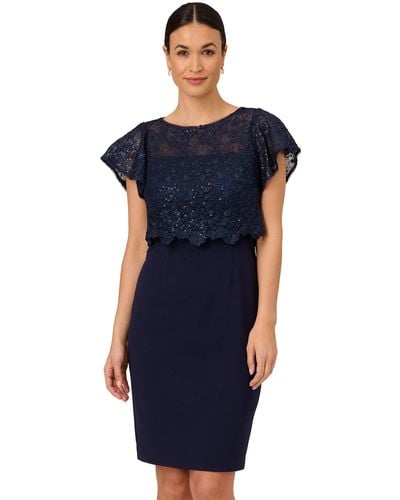 Adrianna Papell Sequin Guipure Crepe Dress - Blue