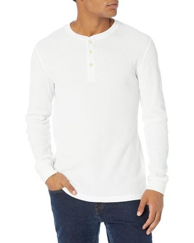 Amazon Essentials Camisa Henley de Panal de Abeja de ga Larga con Ajuste Entallado Hombre - Blanco