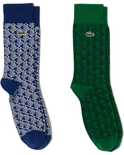 Lacoste S 2 Pack Monogram Socks Blue/green 39-42