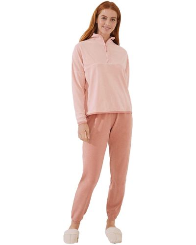 Women'secret Pyjama Lange Mouwen Fleece Roze Normaal - Zwart