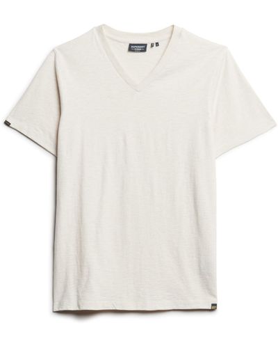 Superdry T-Shirt aus Flammgarn mit V-Ausschnitt Hafer Creme Meliert M - Weiß