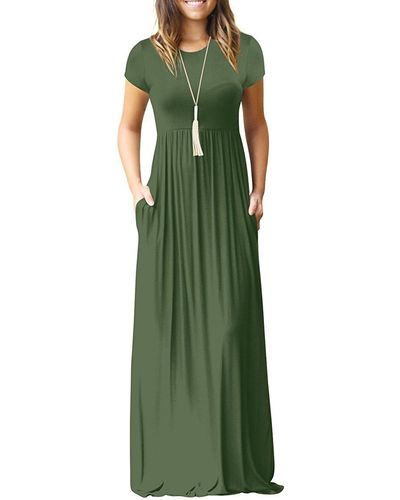 FIND Short Sleeve Loose Plain Maxi Dresses Casual Long Dresses With - Green