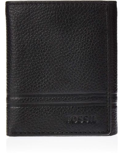 Fossil Wilder Leather Trifold With Id Window Wallet - Black
